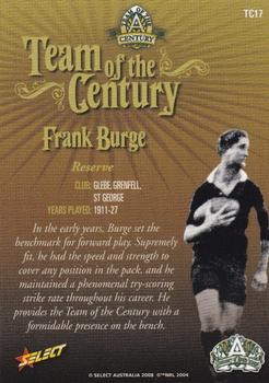 2008 NRL Centenary - Team of the Century #TC17 Frank Burge Back